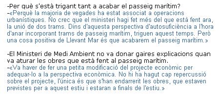 Extracte de l'entrevista a l'alcalde de Gavà (Joaquim Balsera) publicada al diari EL PUNT el 27 de juliol de 2008